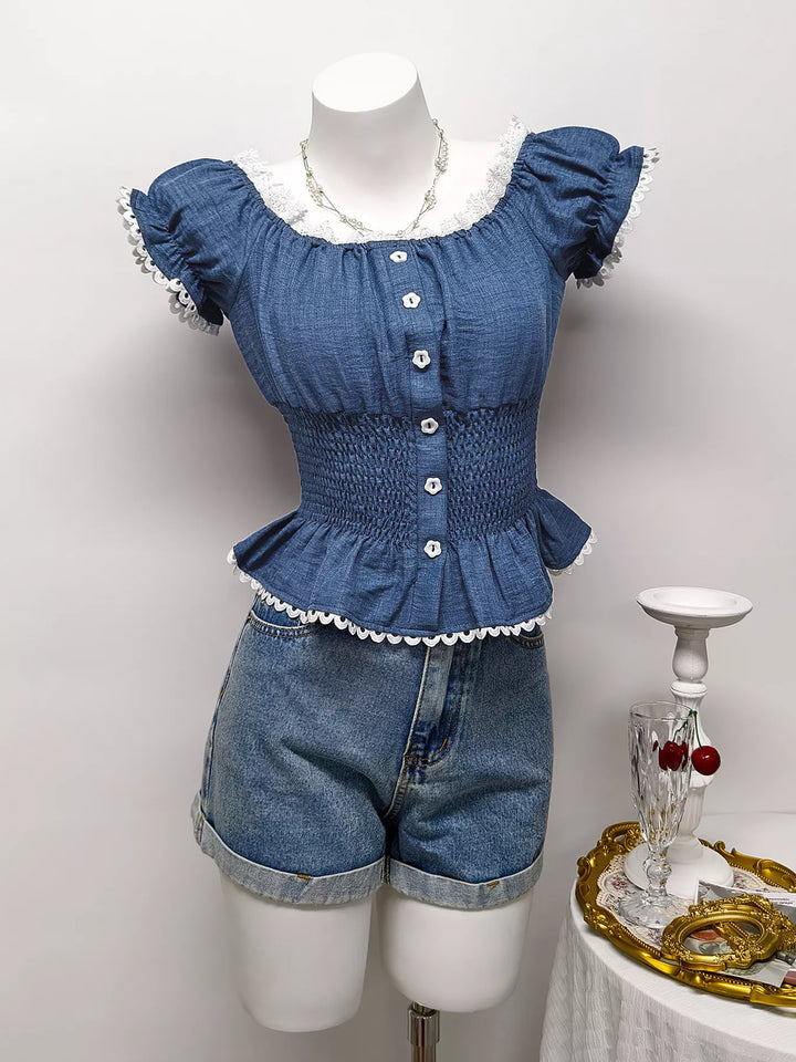 Smocked Short Sleeve Blouse