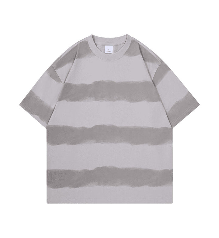 Tie-dye Washed Striped Short-Sleeve Mens Cotton T-Shirt
