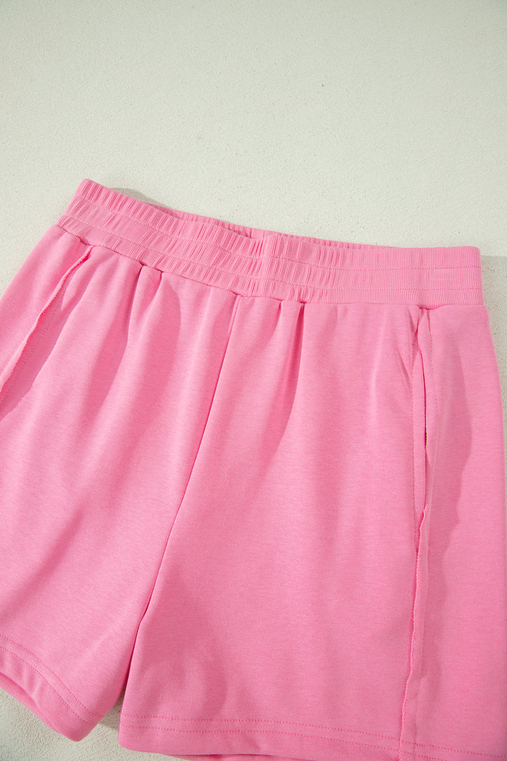 Sachet Pink Slim Tank Top Elastic High Waist Shorts 2pcs Outfit