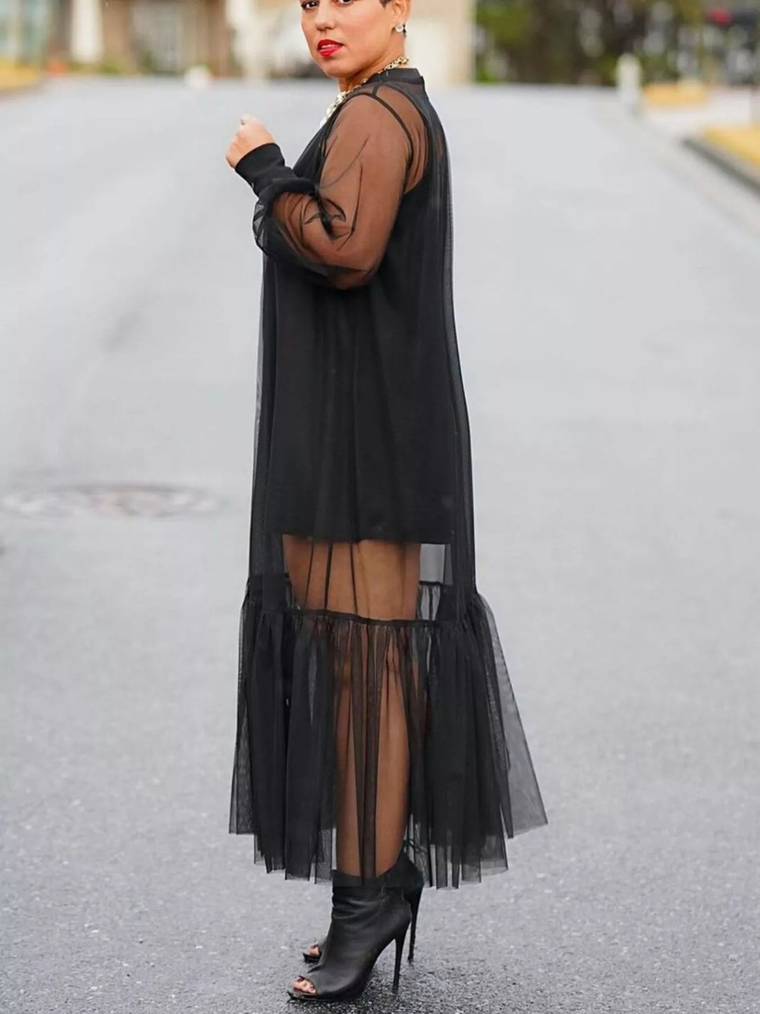 Scoop Neck Cami Dress and Sheer Mesh Dress Set