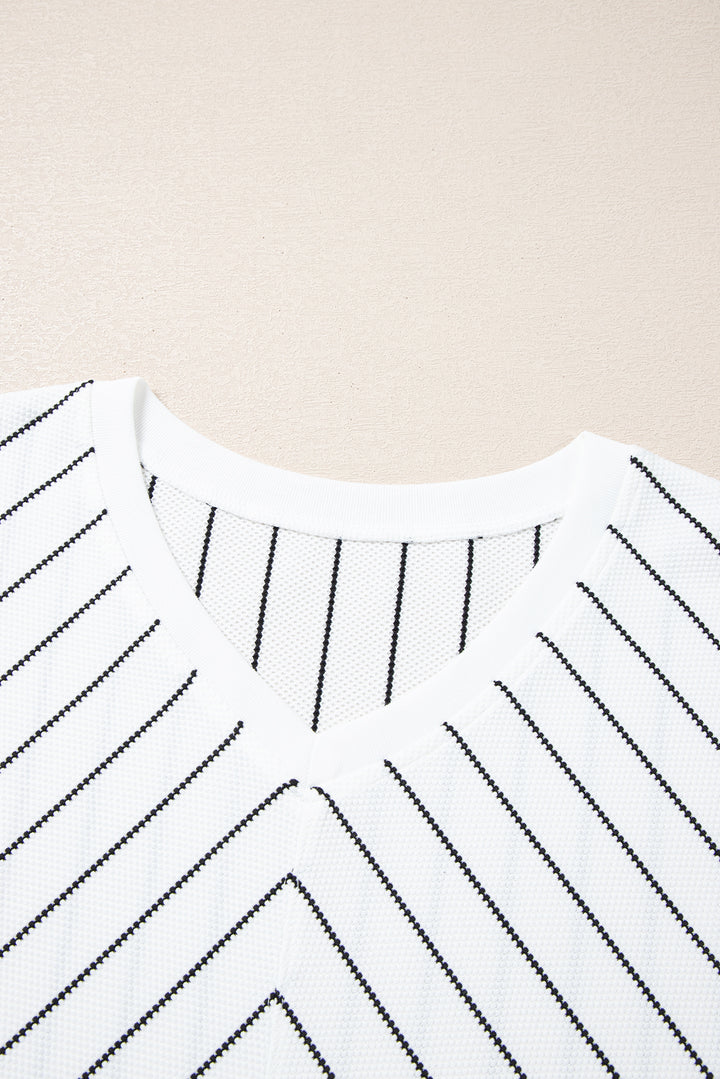Black Stripe Chevron Striped V Neck Long Sleeve Casual Top