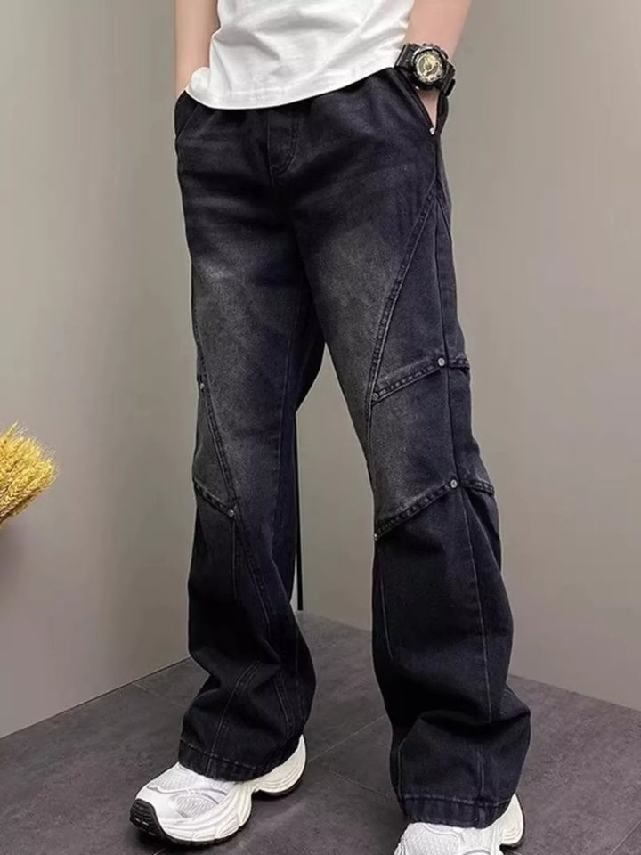 Men's Full Size Vintage Wash Wide Leg Jeans Plus Size