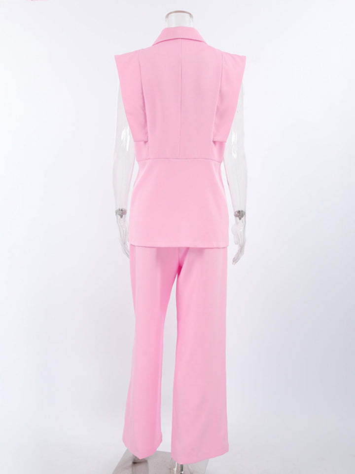 Sleeveless Blazer & Wide Leg Pants Set