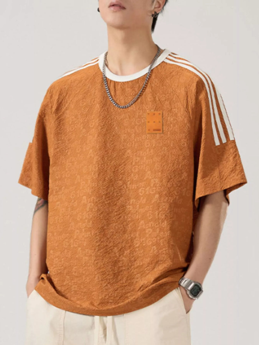 Men's Full Size Striped Shoulder Relaxed Fit T-Shirt Plus Size