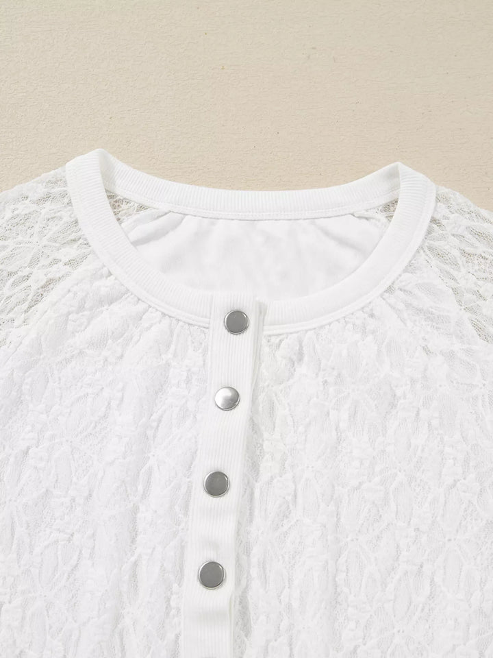 Sheer Lace Long Sleeve Slim Henley Top