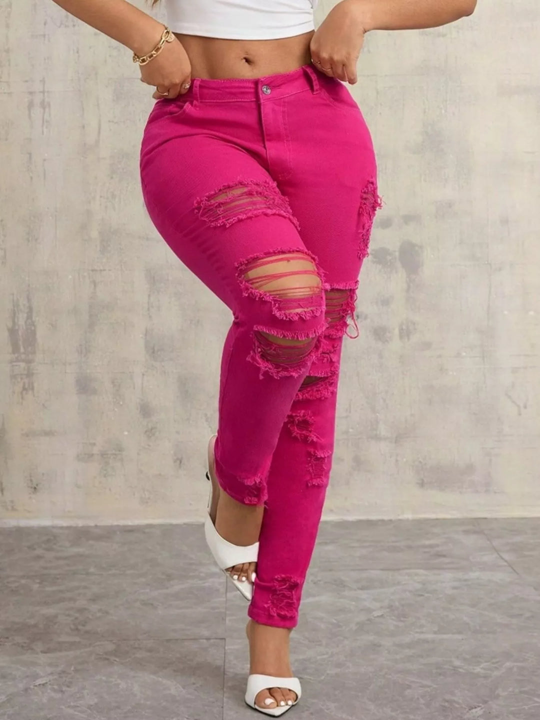 High-Waisted Distressed Skinny Jeans