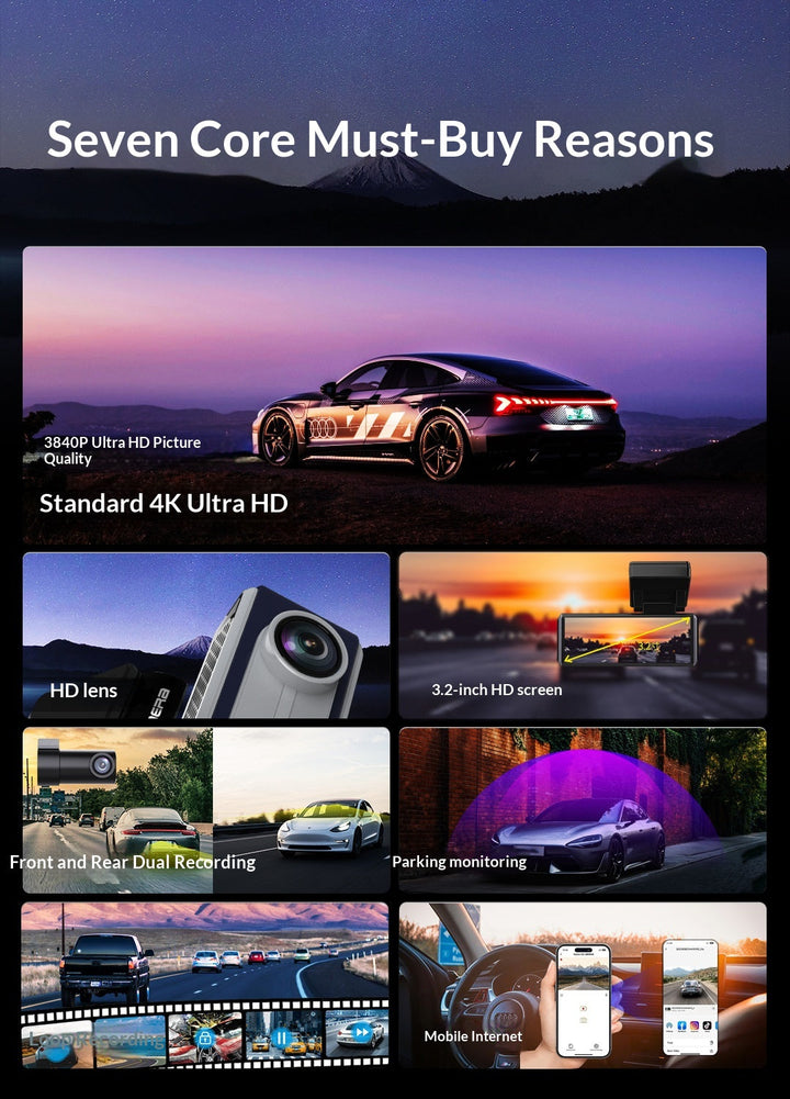 Dual-camera High-definition 4K Car Dashcam With Recording Function