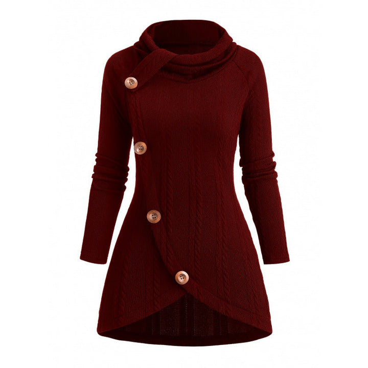 Womens Asymmetrical Turtleneck Long-Sleeve Knitted Cardigan