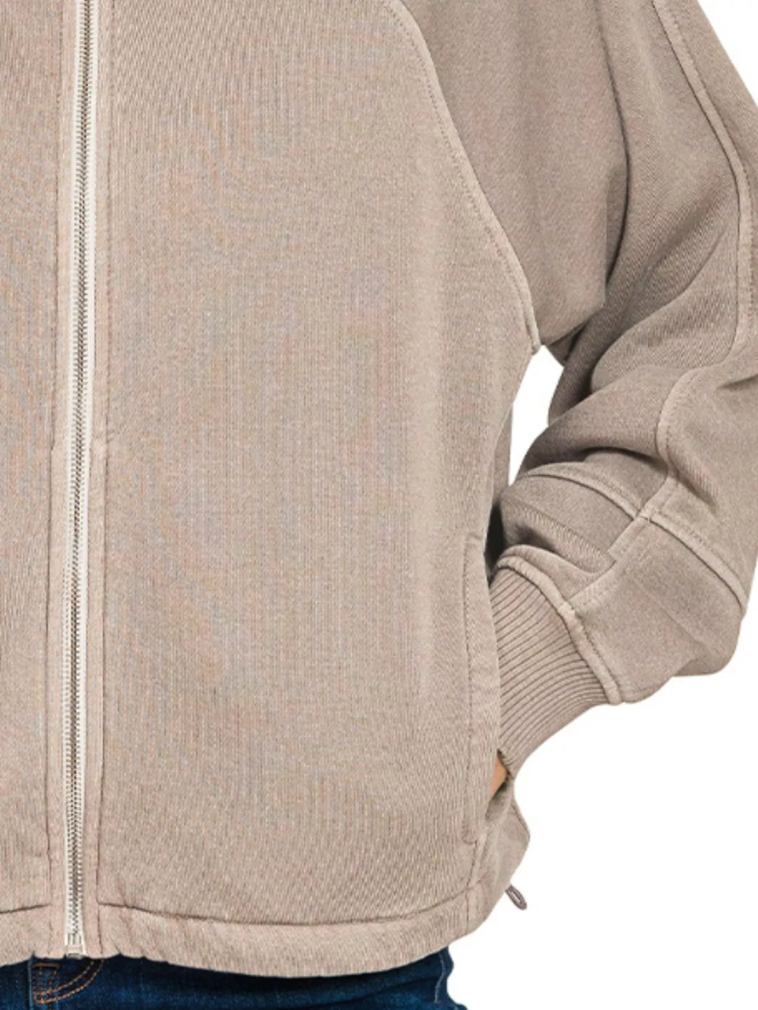 Zenana Fleece Pigment Dye Zip Up Hoodie with Pockets