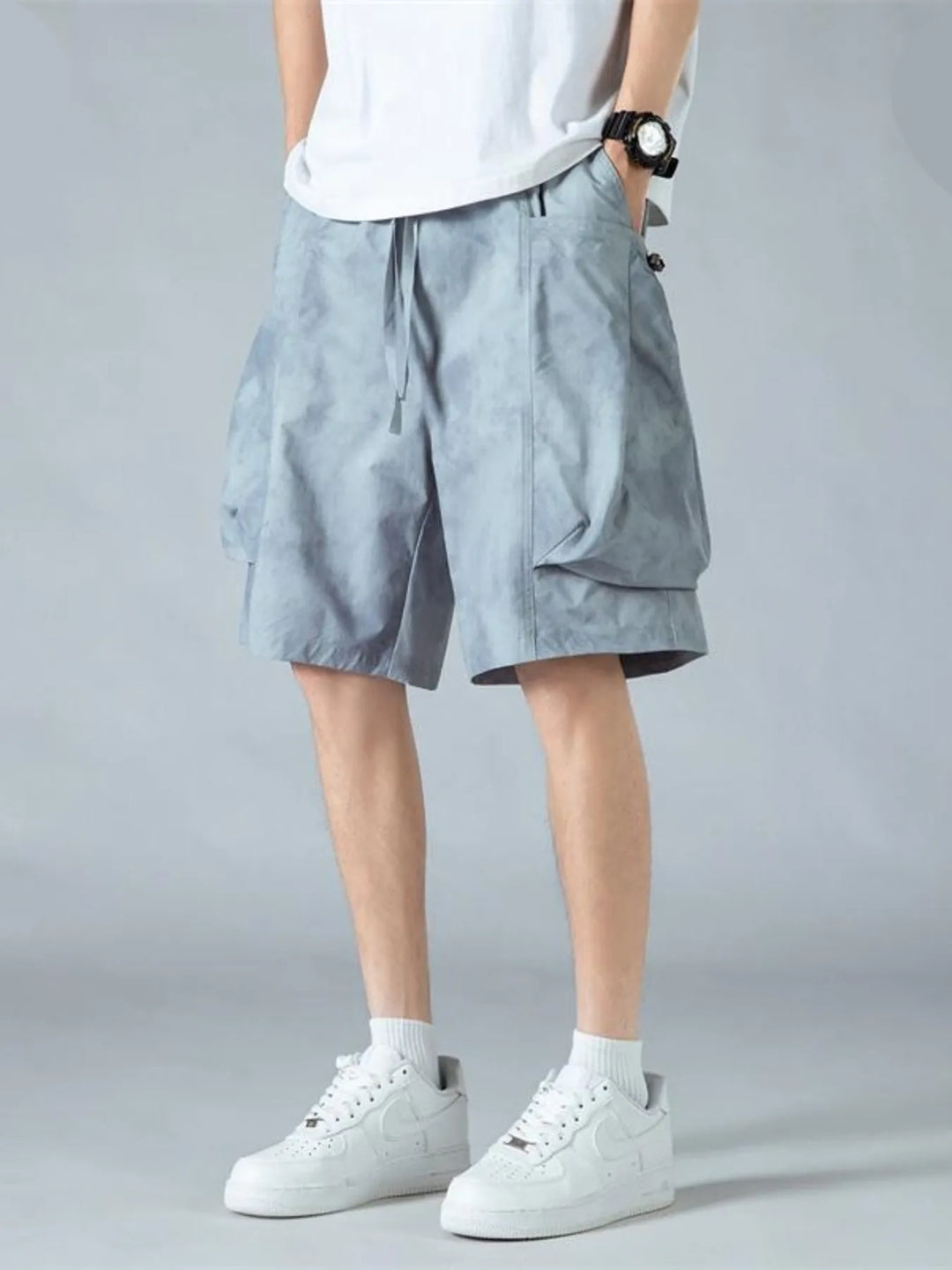 Men's Full Size Elastic Waist Cargo Shorts with Multi-Pockets Plus Size
