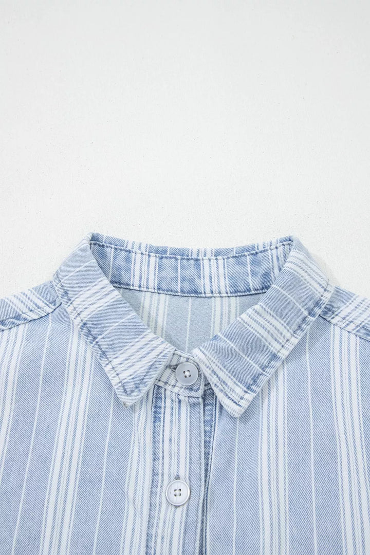 Stripe Boyfriend Chest Pocket Classic Denim Shacket