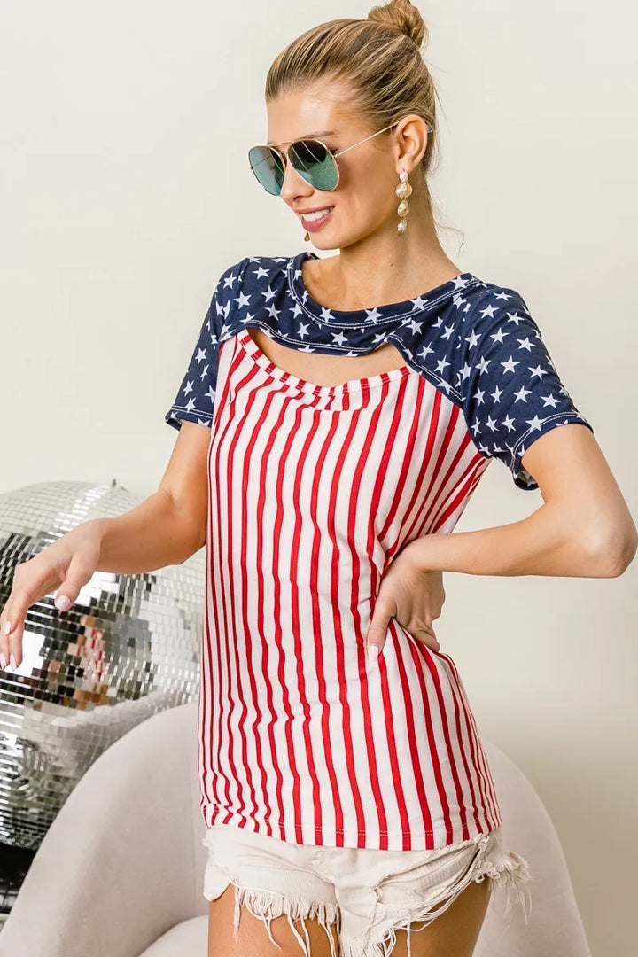 BiBi American Flag Theme Front Cut Out Top