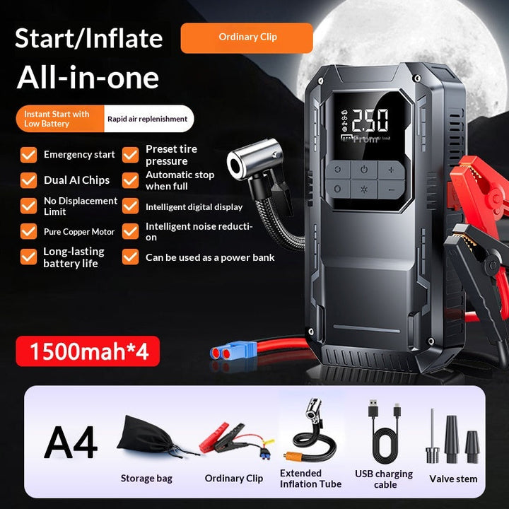 12V Car   Starter With Air Compressor, Portable Car Battery Booster Pack, Emergency Battery  Box Auto Tire Inflator All-in-One