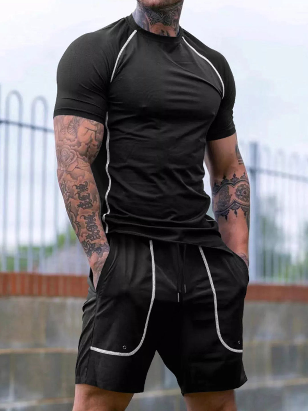 Men's Full Size Casual Short Sleeve T-Shirt and Shorts Set Plus Size