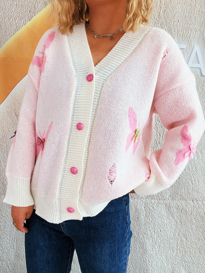 Butterfly Button Up Long Sleeve Cardigan