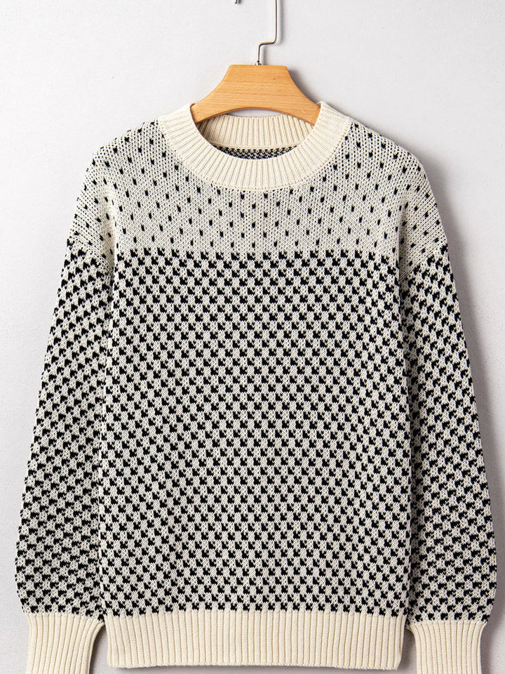 Contrast Color Pattern Lantern Sleeve Sweater