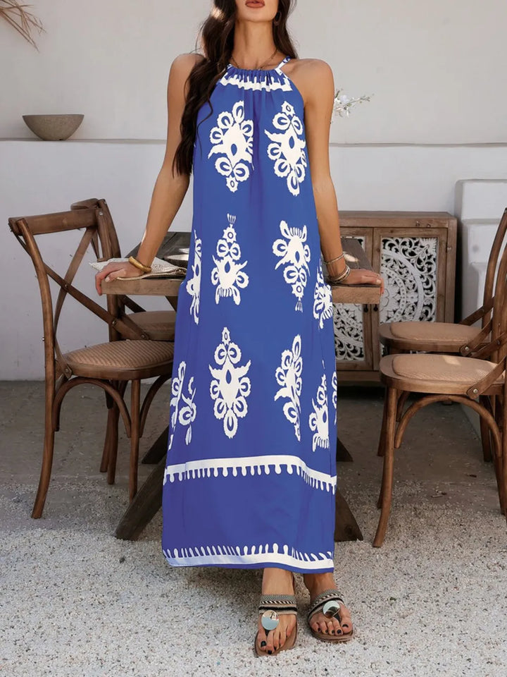 Devine Grecian Neck Printed Maxi Dress