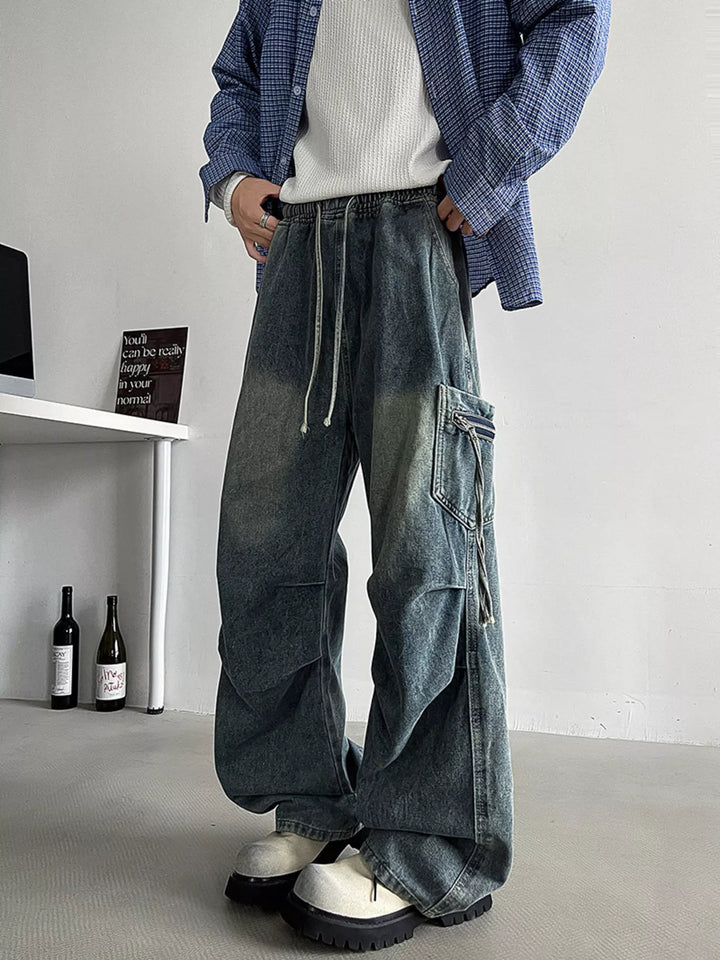 Men's Plus Size Loose Fit Cargo Jeans with Drawstring