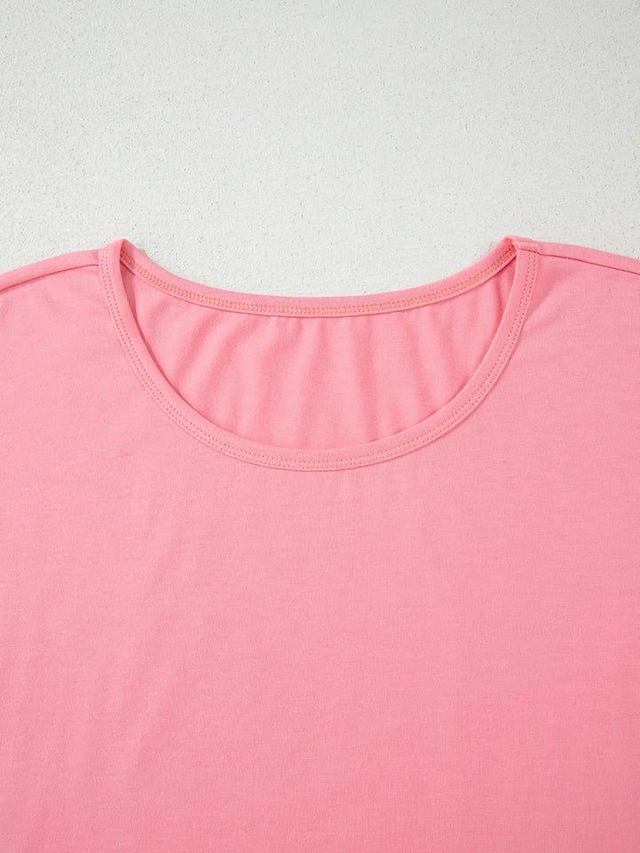 Ruffle Hem Round Neck Relaxed T-Shirt