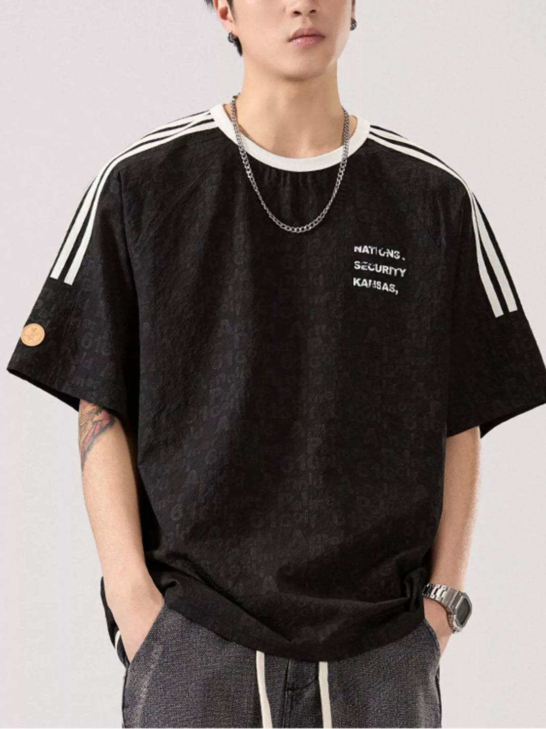 Men's Full Size Striped Shoulder Relaxed Fit T-Shirt Plus Size