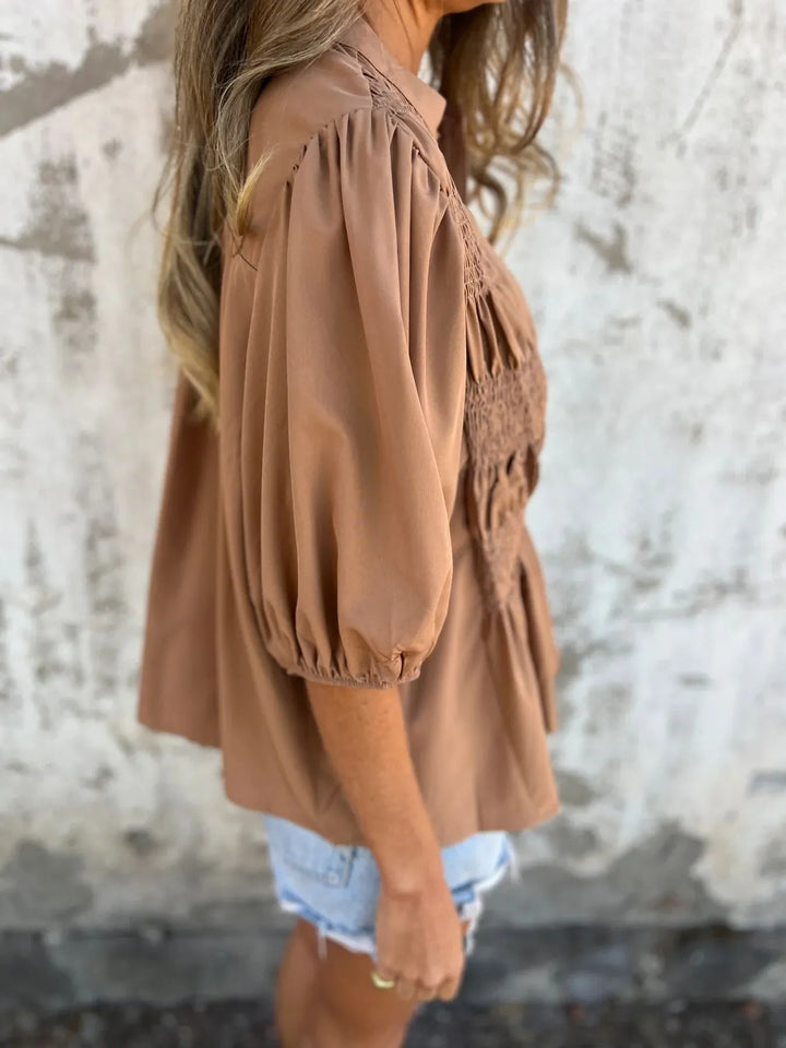 Full Size Smocked Puff Sleeve Blouse Plus Size
