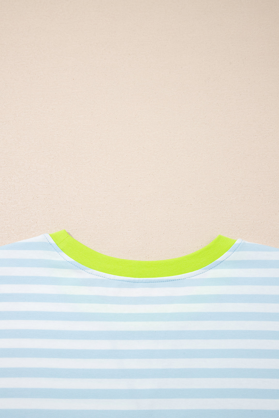 Sky Blue Stripe Contrast Neck Loose Tee and Drawstring Shorts Set