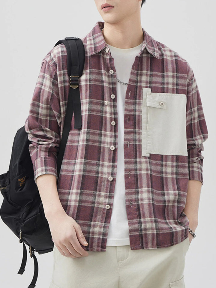 Men's Plus Size Plaid Button Down Shirt with Contrast Pocket