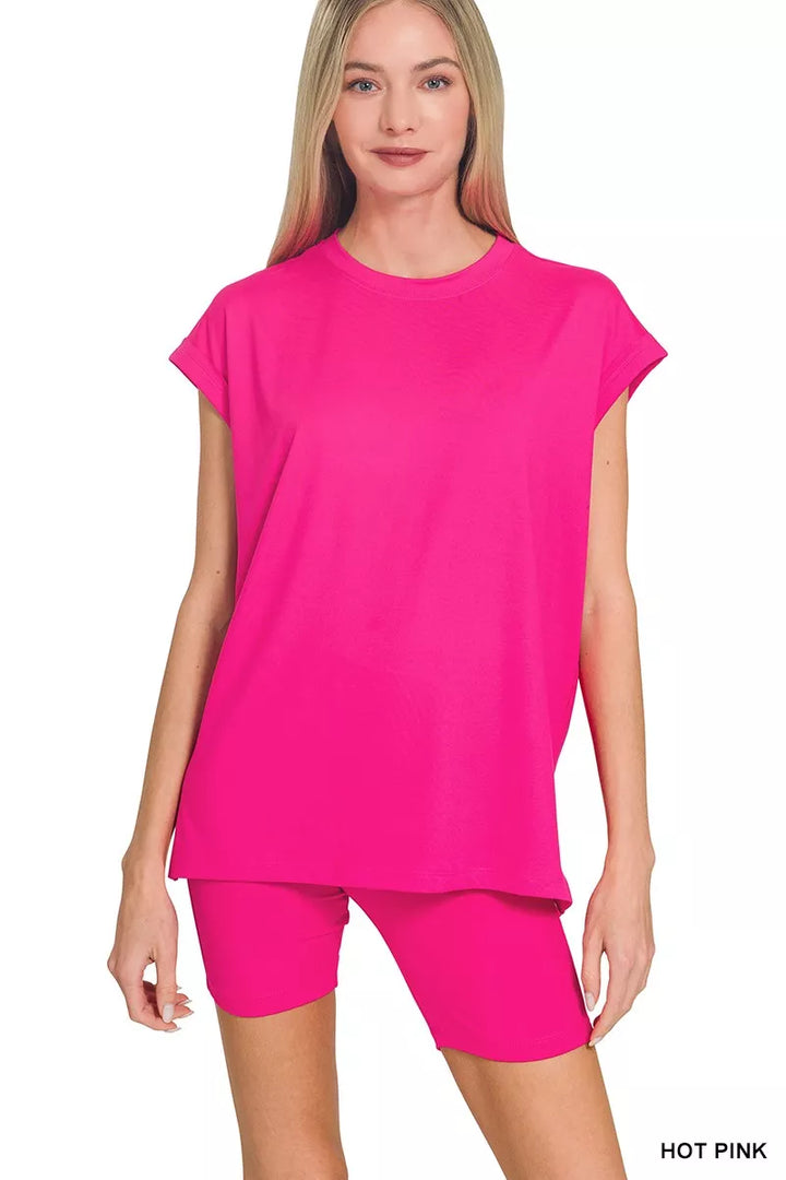 Zenana Brushed Dty Microfiber Top & Biker Shorts
