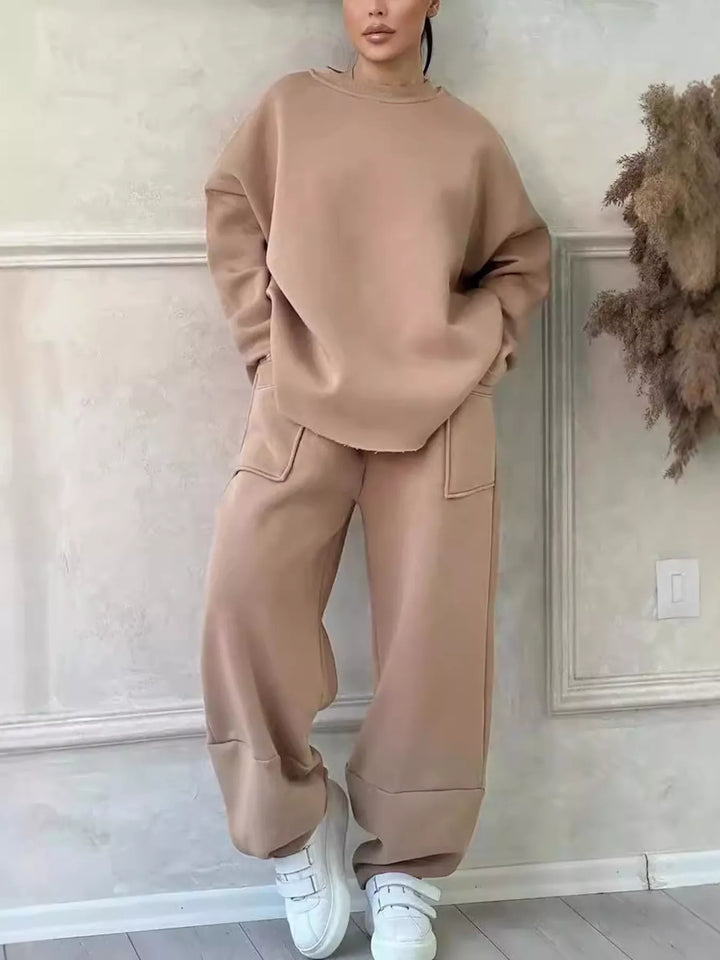 Full Size Oversized Round Neck Top and Pants Set Plus Size