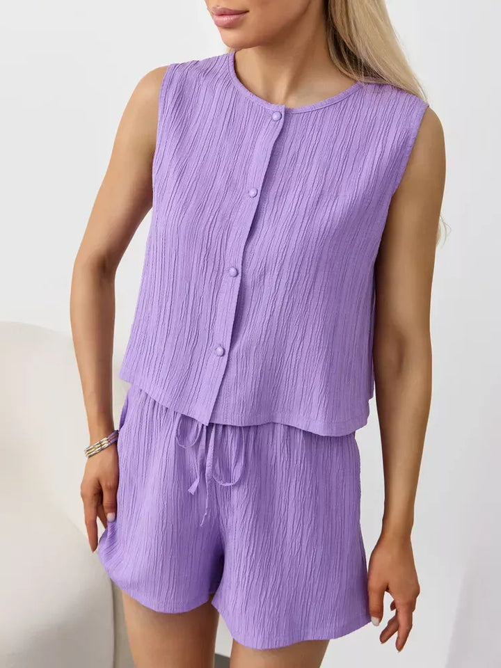 Textured Round Neck Tank and Shorts Set
