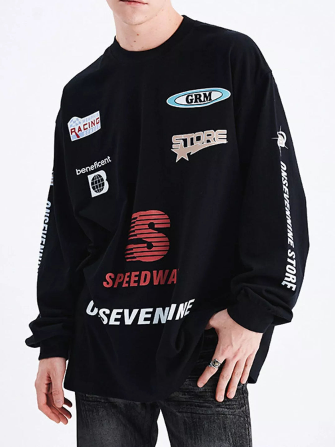 Men's Letter Round Neck Long Sleeve T-Shirt