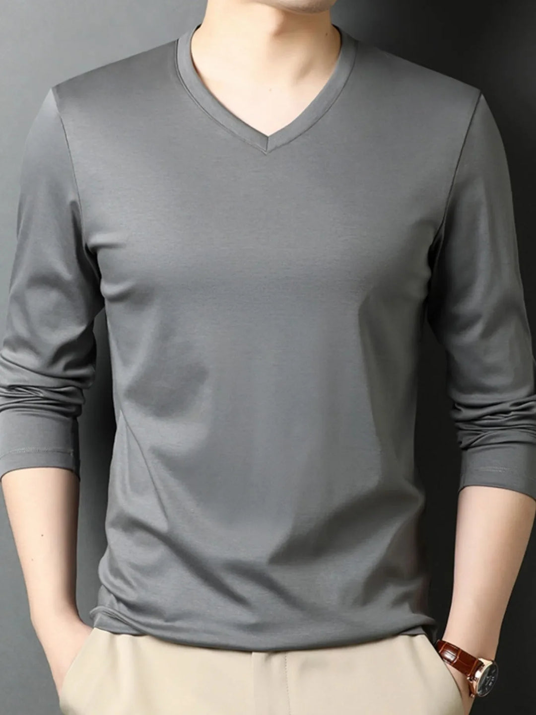 Men's V-Neck Long Sleeve T-Shirt