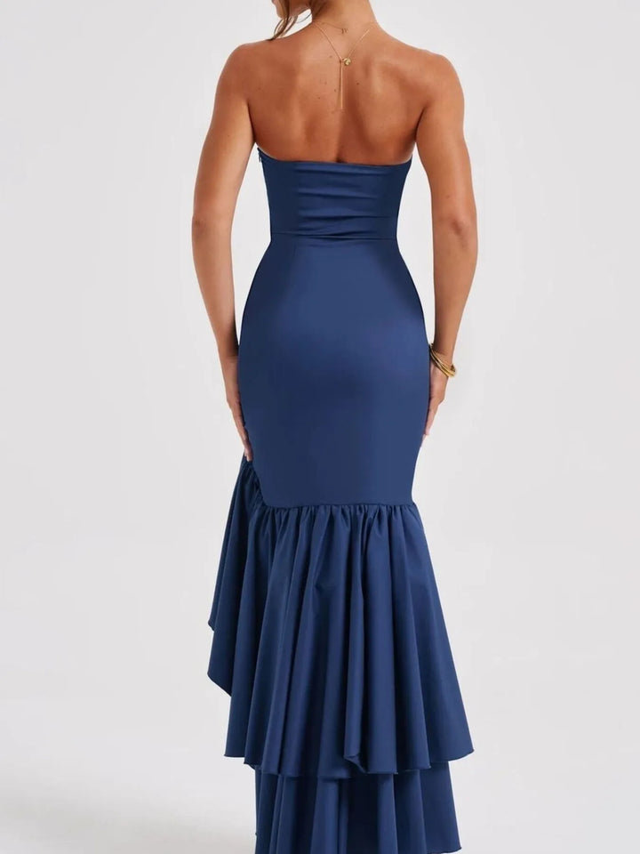 Strapless Ruffle High-Low Bodycon Dress