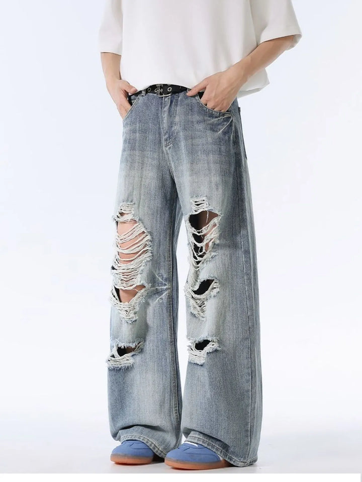 Men's Distressed Wide Leg Baggy Jeans