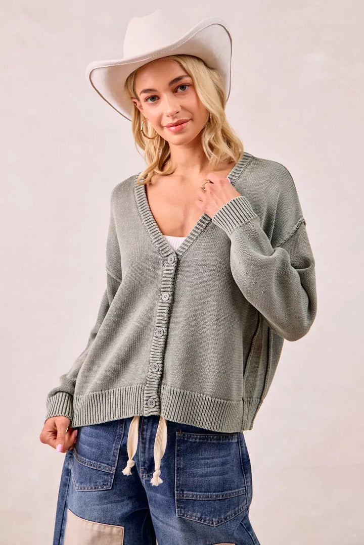 BiBi Washed Sweater V Neck Cardigan