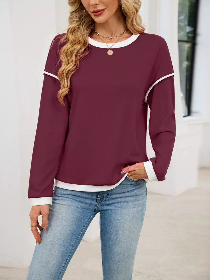 Contrast Trim Long Sleeve Sweatshirt