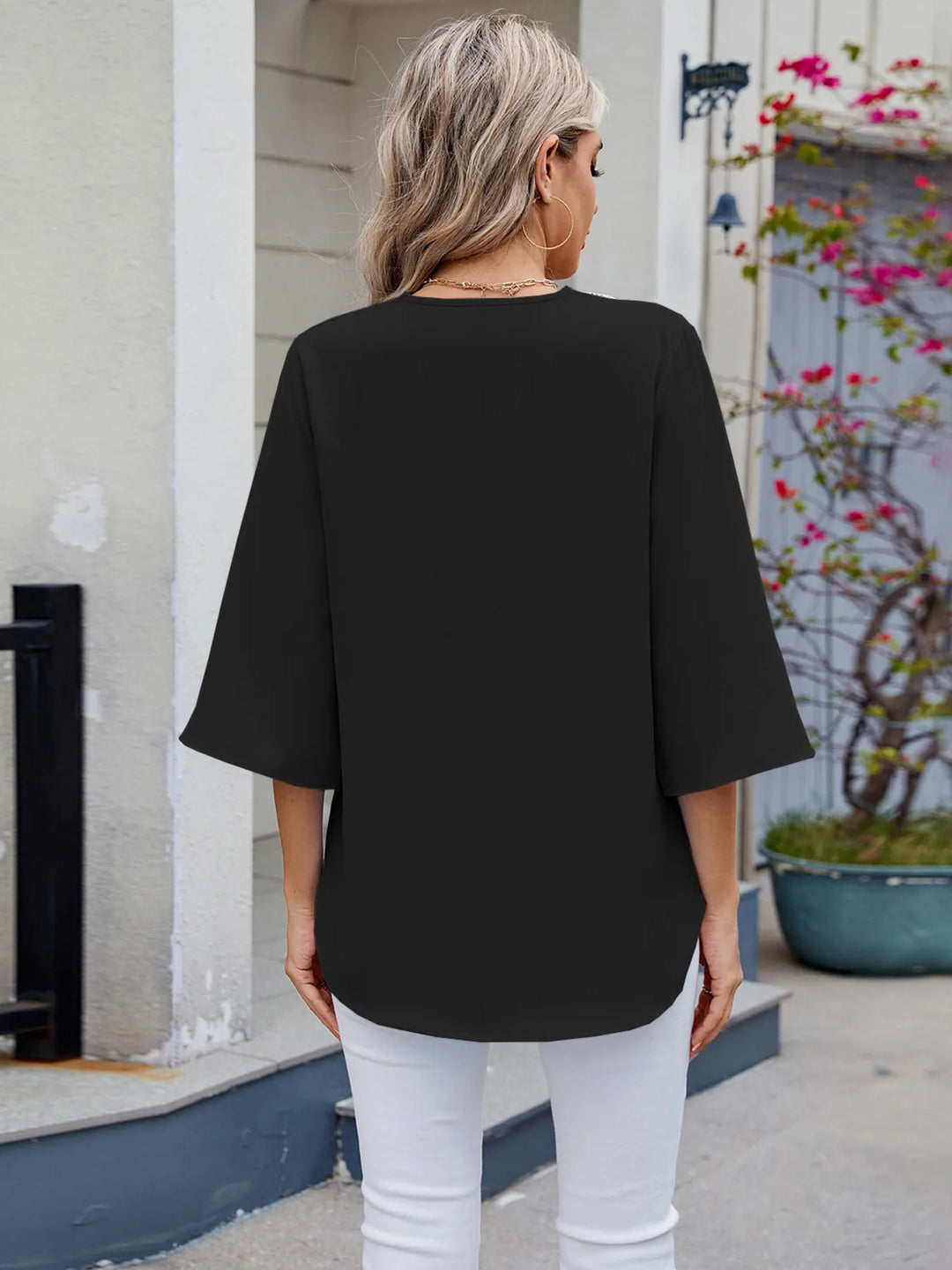 V-Neck Lace Trim Blouse