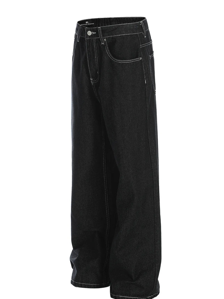 Men's Wide-Leg Contrast Stitch Jeans