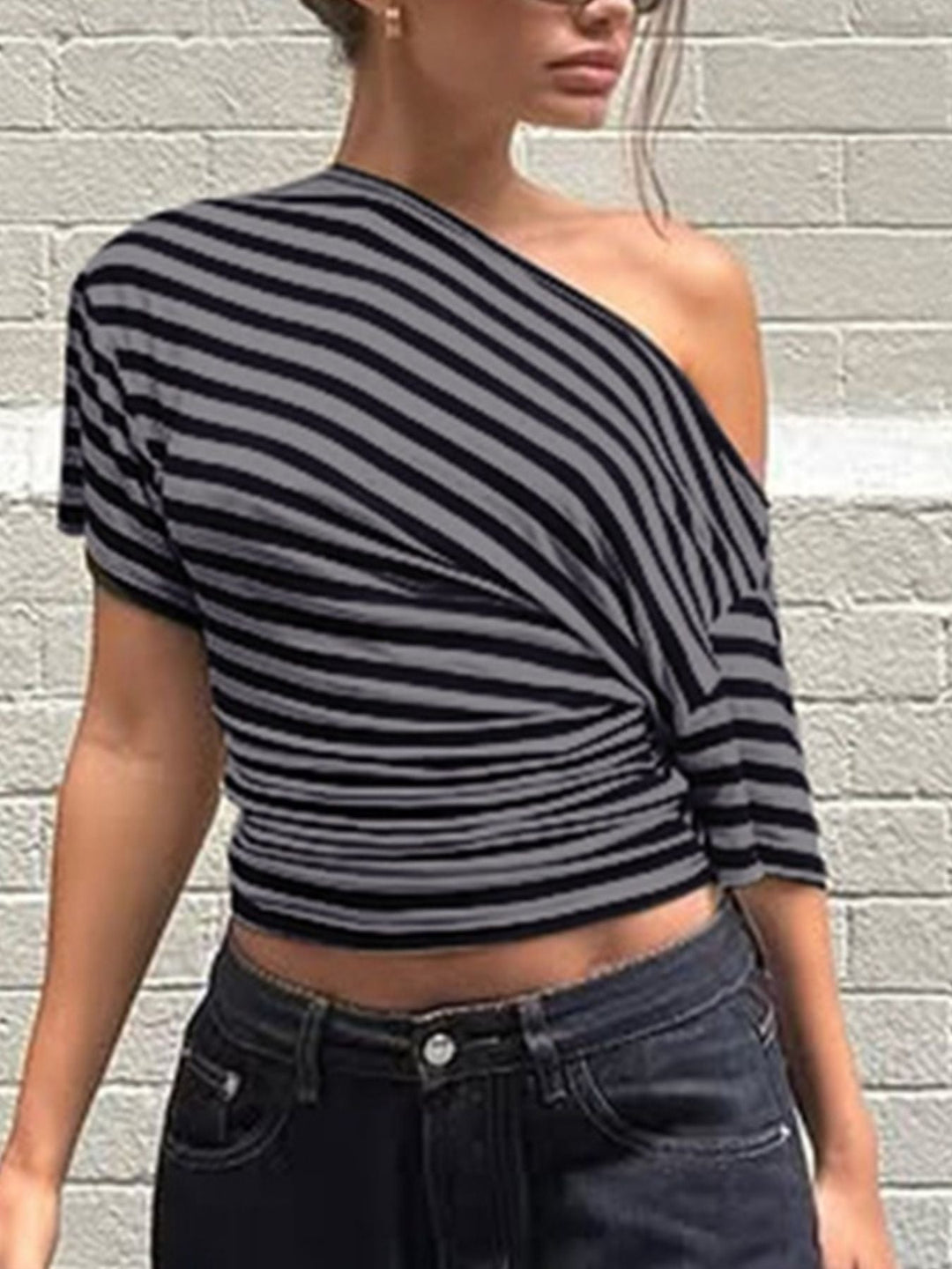 Striped One-Shoulder T-Shirt