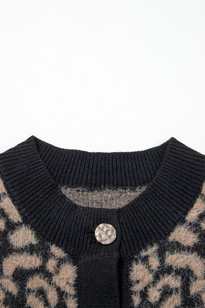 Leopard Print Knit Sleeveless Regular Wash Sweater Vest