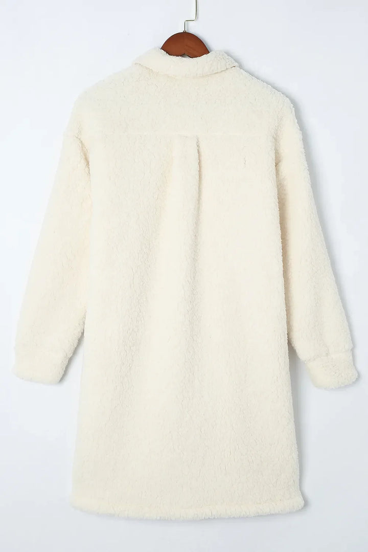 Collared Neck Long Sleeve Longline Teddy Jacket