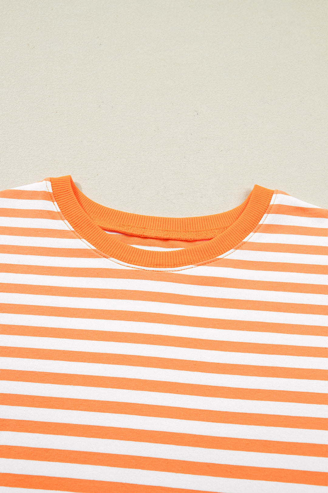 Orange Stripe 3/4 Sleeve Exposed Seam Patchwork Pullover Top