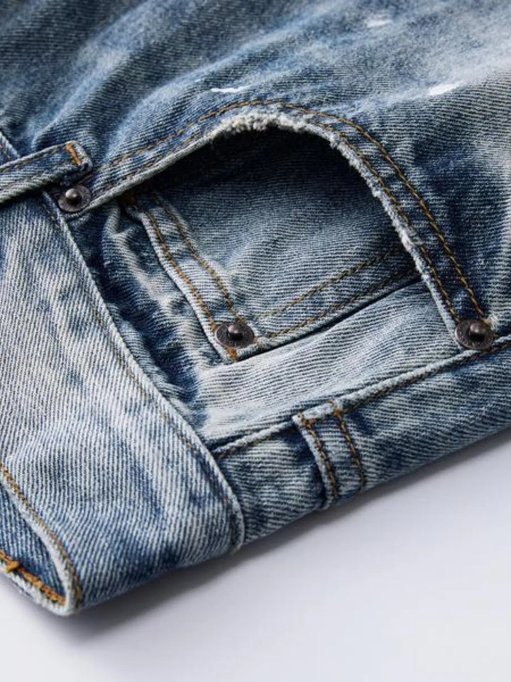 Men's Distressed Button Fly Wide Leg Jeans