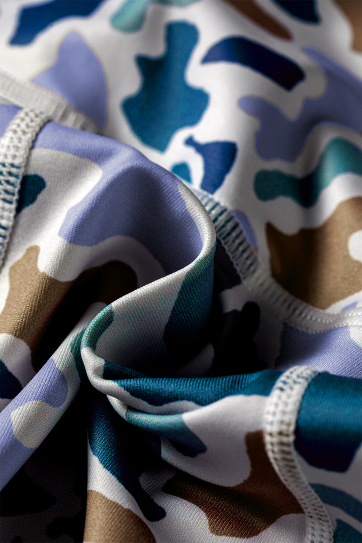 Blue Abstract Camo Printed Seam Detail Biker Shorts