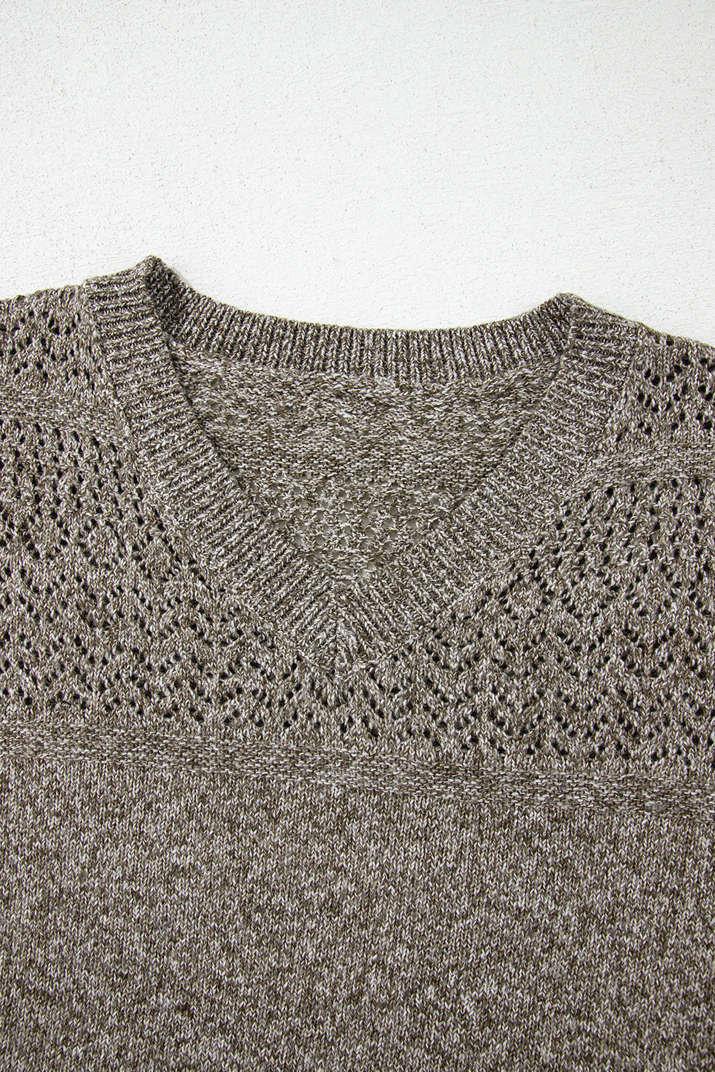 Chestnut Eyelet Pattern Detail V Neck Drop Shoulder Sweater