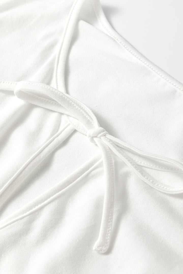 White Plus Size Solid Color Bow Tie Peplum Tank Top
