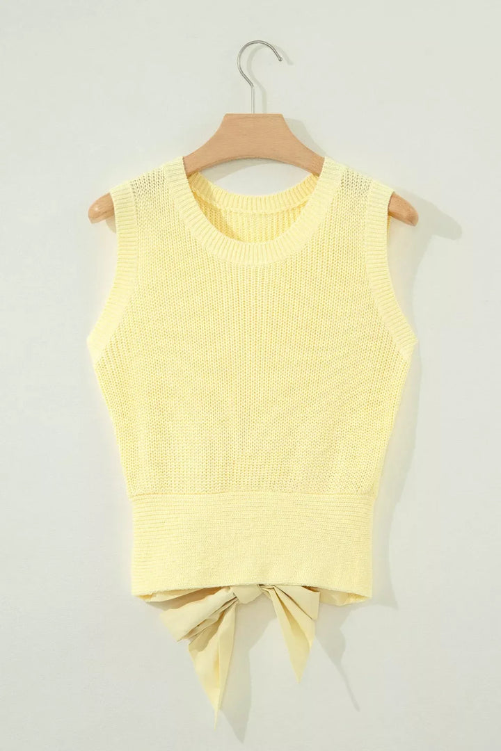 Solid Color Cropped Knit Knot Back Cutout Sweater Tank