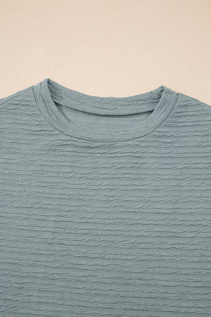 Solid Color Textured Crew Neck Top