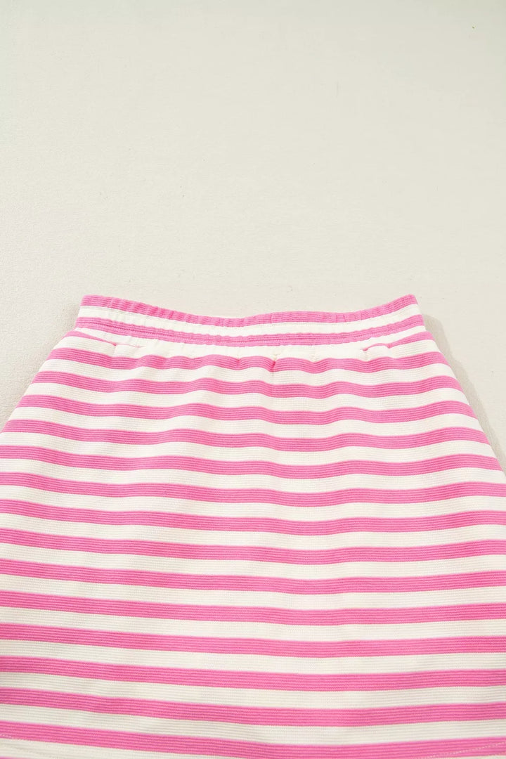 Half Zip Striped Sleeveless Top and Skirt Set