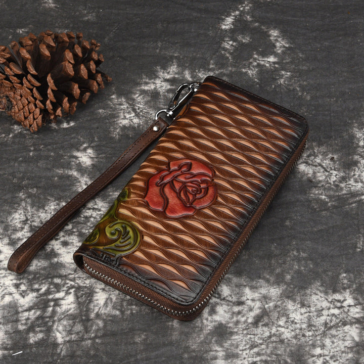Retro Distressed Zip-around Wallet Hand-distressed For A Classic Lookpractical And Convenient